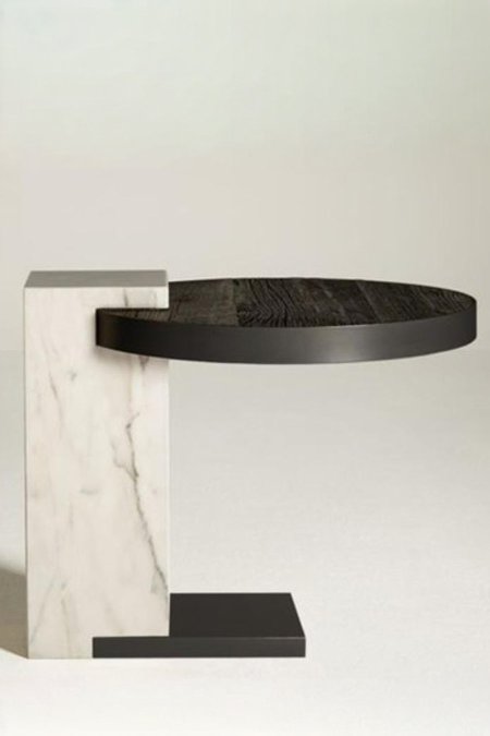 طاولة جانبية رخام وخشب بتصميم عصري